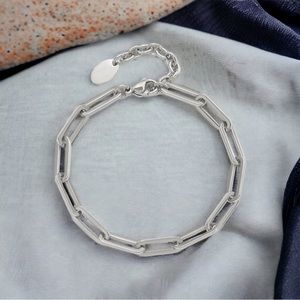 Stainless Steel Elongated Open Link Paperclip 7 inBracelet with 1.25 in Ext